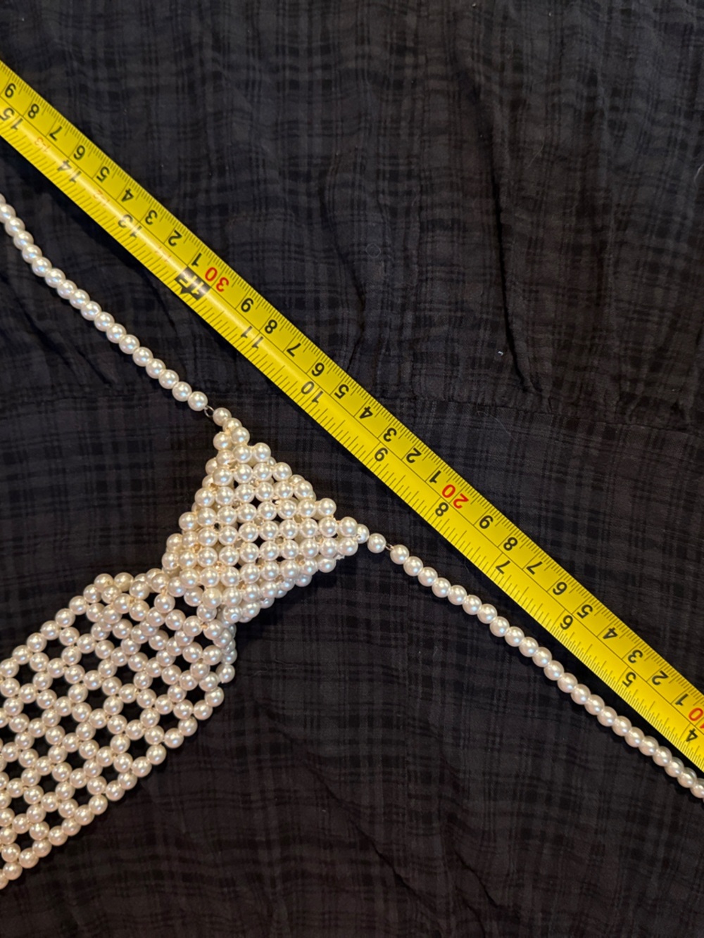 Pearl Beaded Tie Necklace - Cream Pearl Statement - Picture 3 of 7